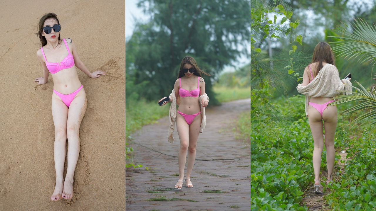 凯恩旅拍作品 第七篇 海边的粉色泳装美女